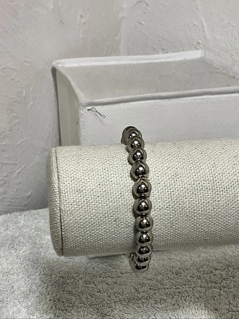 Silver Tone Ball Bead Stretch Bracelet Stacking Elastic